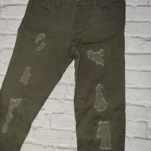 Olive Green Ripped Jeans